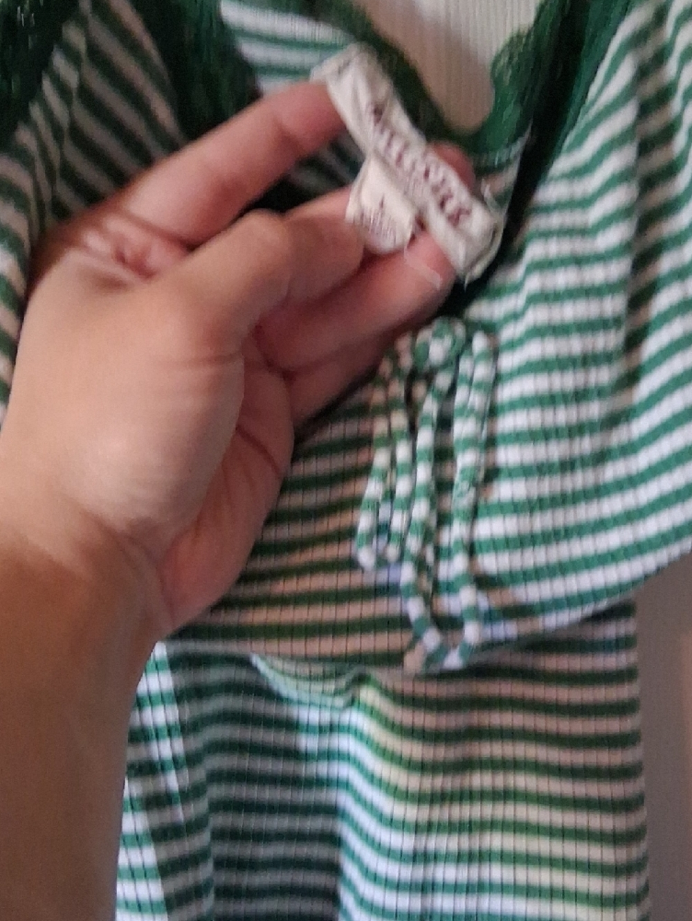 Hollister Green and White Striped Lace-Trim Cami - Picture 2 of 3